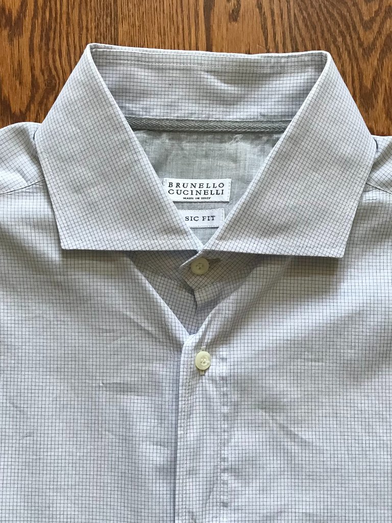 Brunello Cucinelli Check Print Button Down Shirt Mens Large Blue White Basic Fit